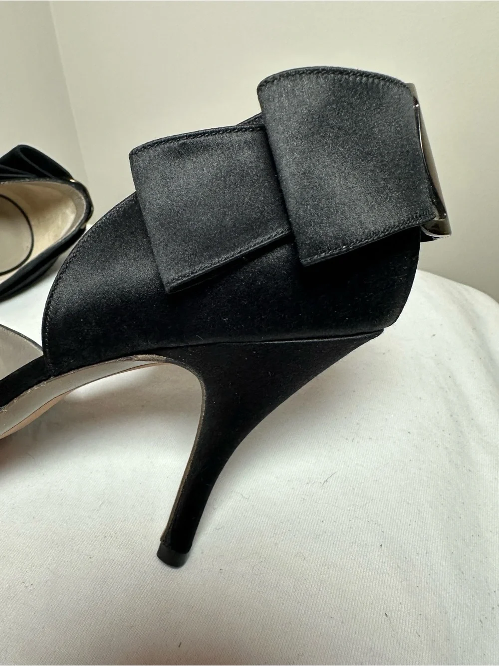 Ferragamo black satin peep toe black heels